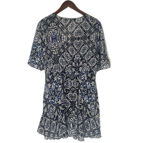 Zara Blue Ruffle Batik Printed Mini Dress - Picture 4 of 9
